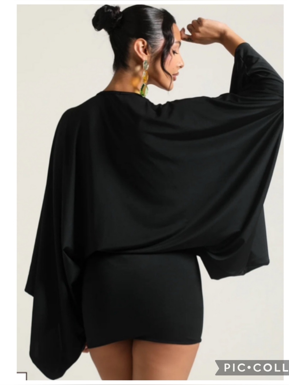 Brea Daeshon Isla Black Mini Dress XS Plunge Batwing Cape Sleeve NWT - Picture 2 of 6